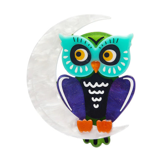 A Moon with a View Owl Brooch