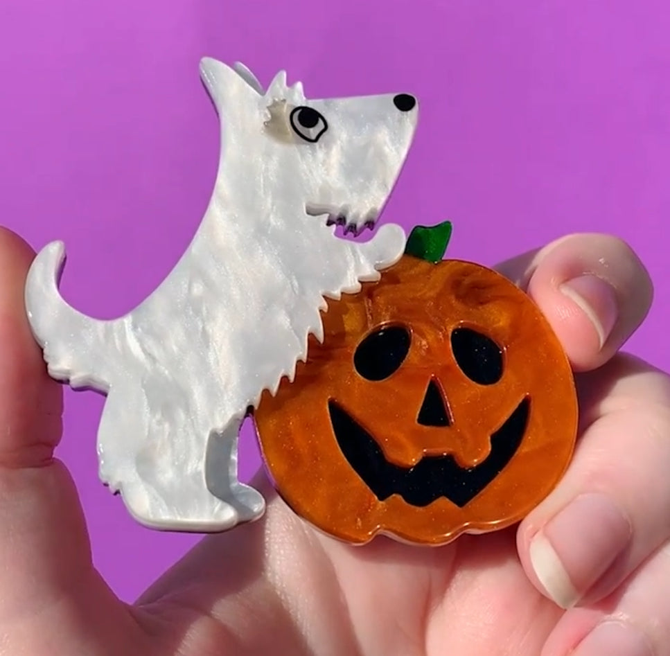 Patch the Pumpkin Pup Brooch